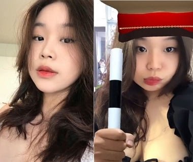 Nữ sinh xinh đẹp nằm khoe vòng một lớn